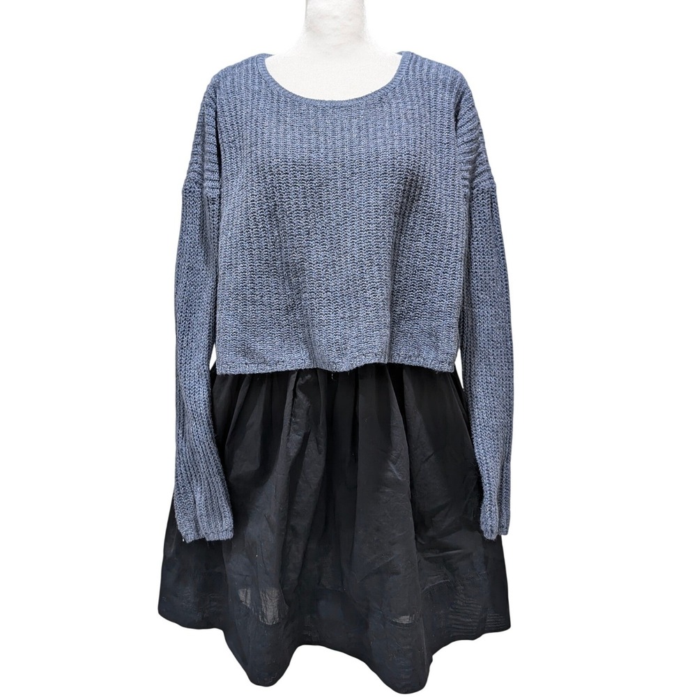 Hollister Blue Knit Boxy Cropped Indie Sweater Long Sleeve‎ Medium Relaxed Cozy